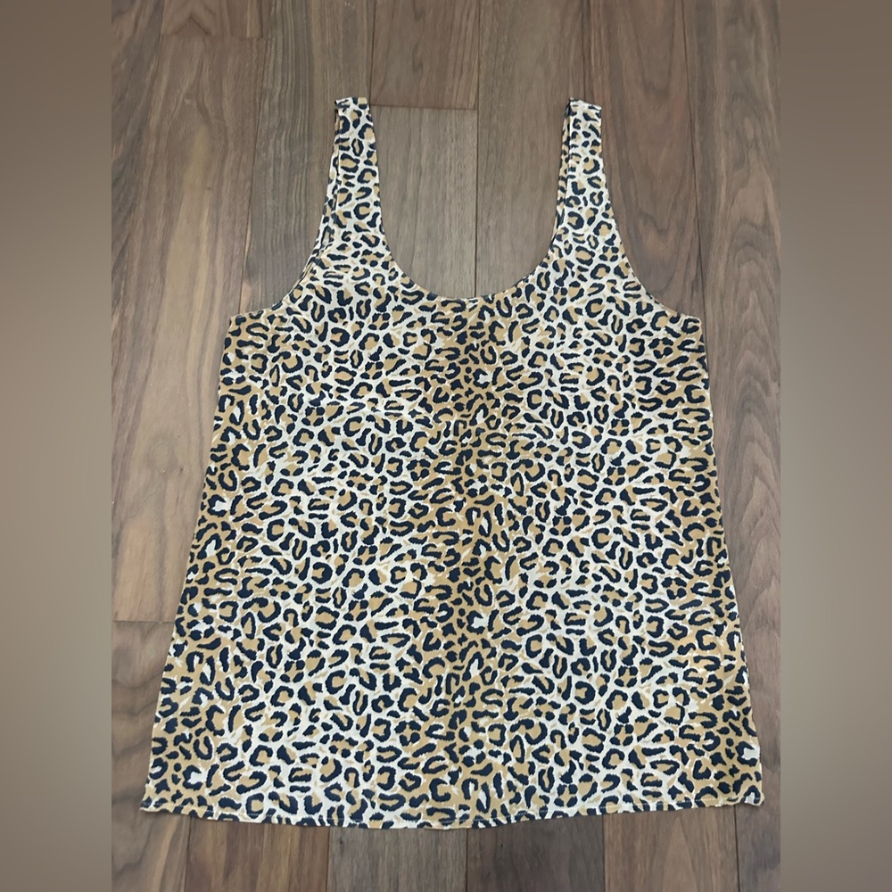 Equipment Tan and Black 100% Silk Animal Print Tank Top